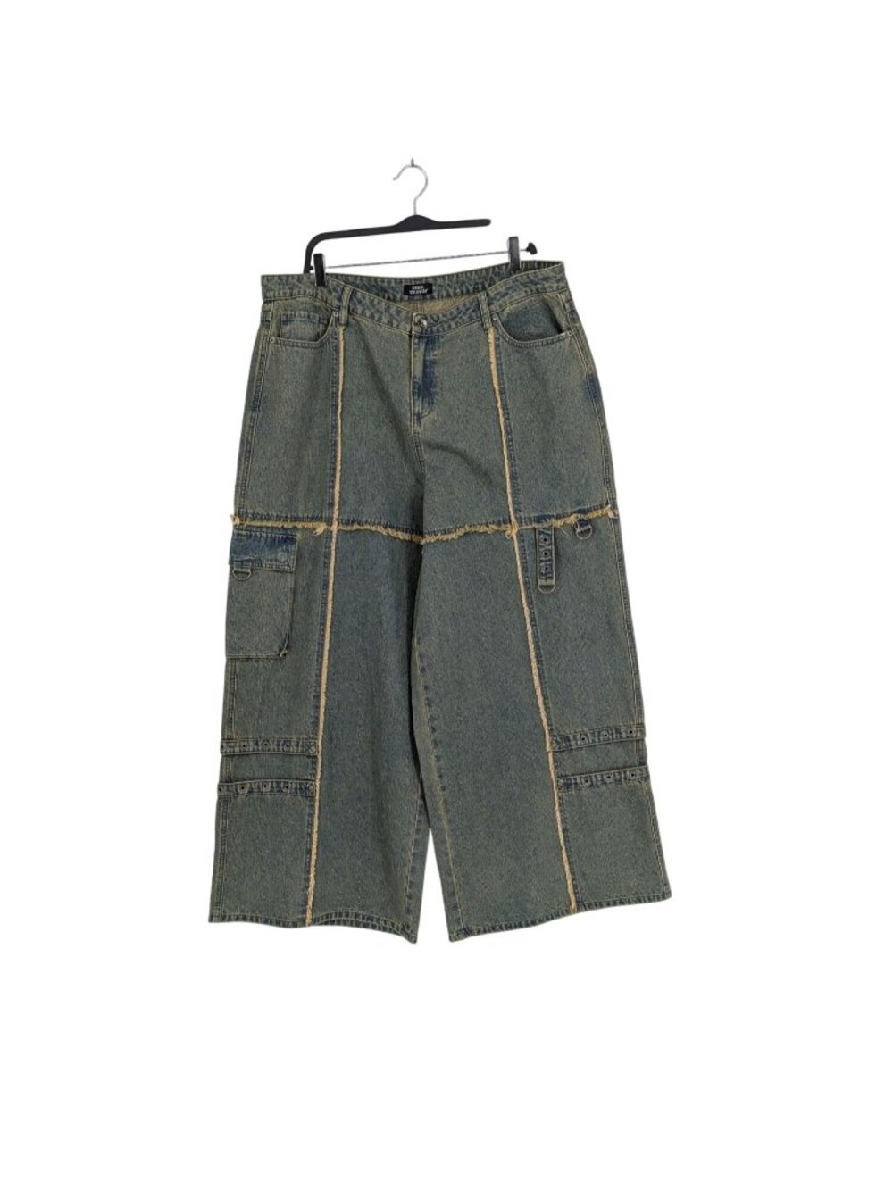 Social Collison Wide Leg Cargo Jeans Baggy Frayed Hem Skater Rave Grunge Plus 18
